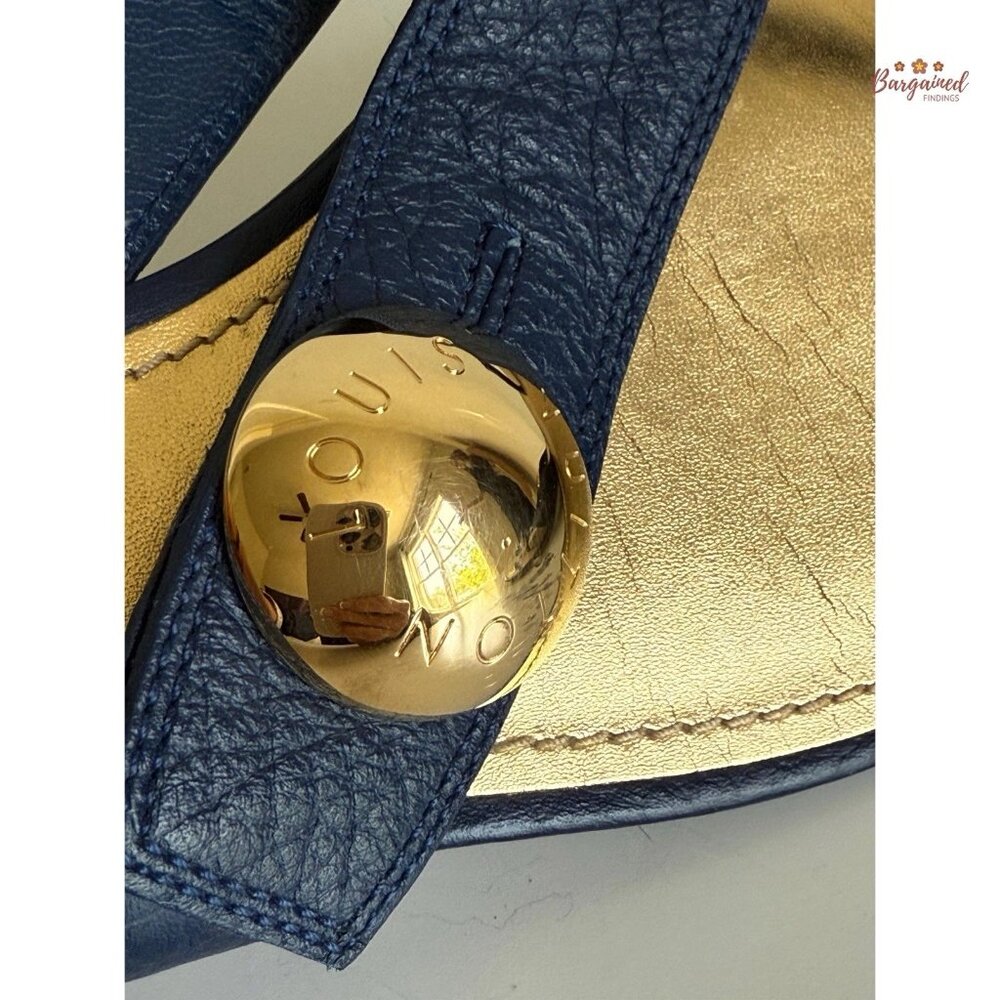 Authentic Louis Vuitton Navy Leather Chaussures Slides Thong Sandals 38.5/8.5 - Picture 4 of 13